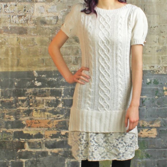 NWT Tatania & Natouchi Cream Cable Knit Sweater Dress - Picture 1 of 5